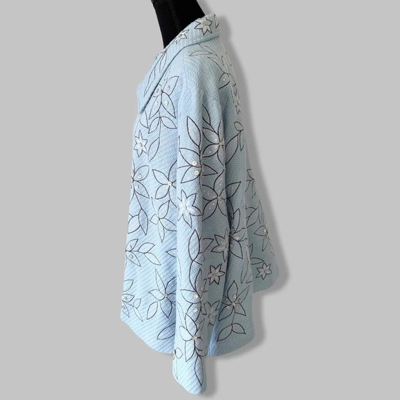 Vintage Attitude Light Blue Floral Embroidered Sequins Zip  Up Jacket - Picture 2 of 14
